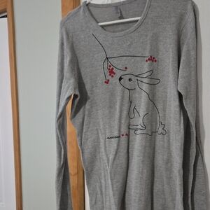 Gray Long Sleeve Top with Rabbit Design